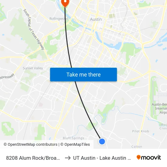 8208 Alum Rock/Broad Brook to UT Austin - Lake Austin Campus map