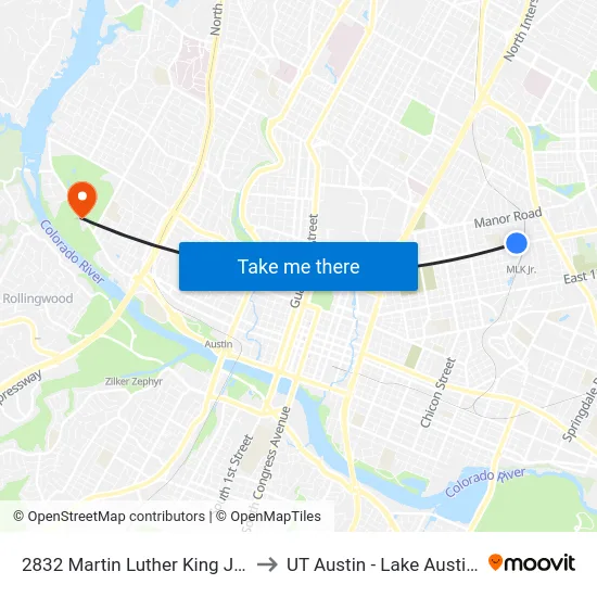 2832 Martin Luther King Jr/Alexander to UT Austin - Lake Austin Campus map