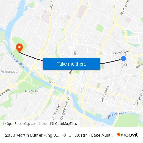 2833 Martin Luther King Jr/Alexander to UT Austin - Lake Austin Campus map