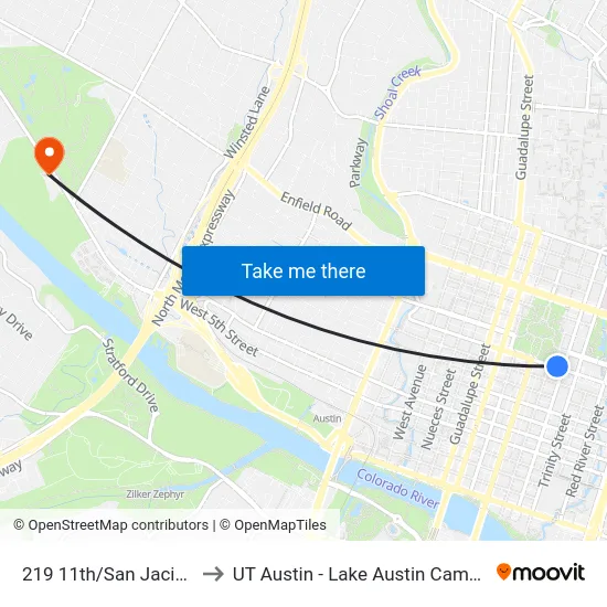 219 11th/San Jacinto to UT Austin - Lake Austin Campus map
