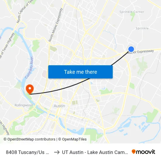 8408 Tuscany/Us 290 to UT Austin - Lake Austin Campus map
