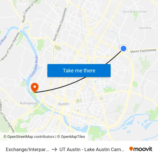 Exchange/Interparke to UT Austin - Lake Austin Campus map