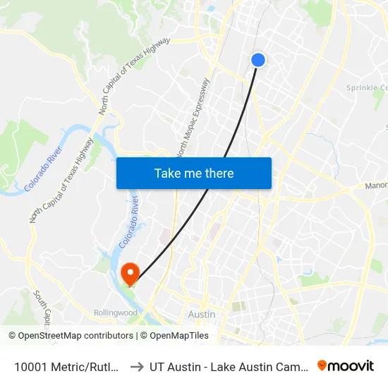 10001 Metric/Rutland to UT Austin - Lake Austin Campus map