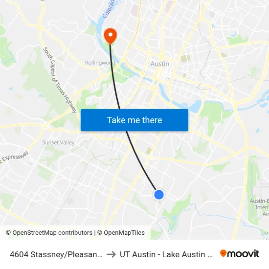 4604 Stassney/Pleasant Valley to UT Austin - Lake Austin Campus map