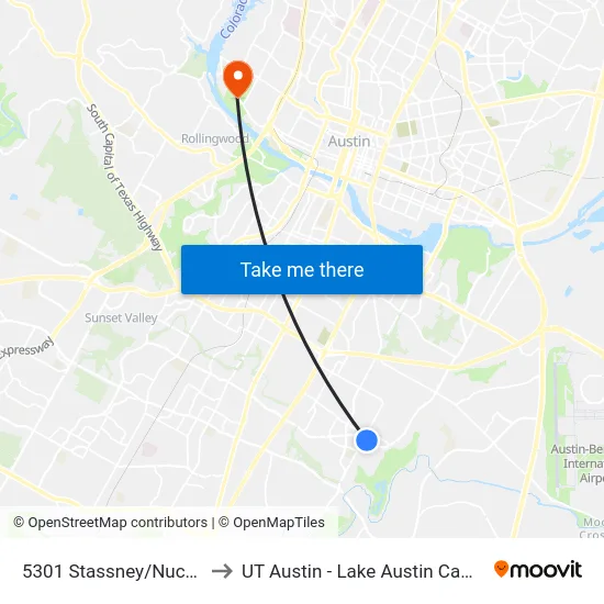 5301 Stassney/Nuckols to UT Austin - Lake Austin Campus map