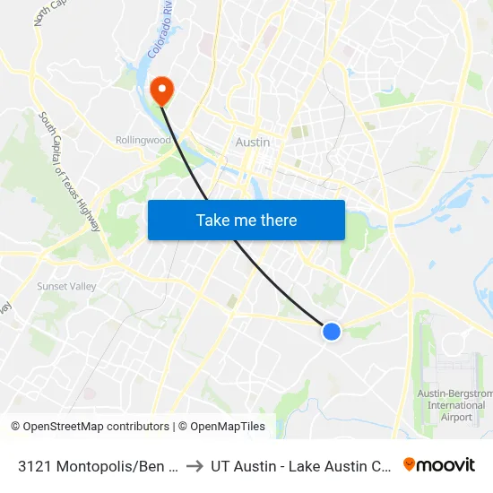 3121 Montopolis/Ben White to UT Austin - Lake Austin Campus map
