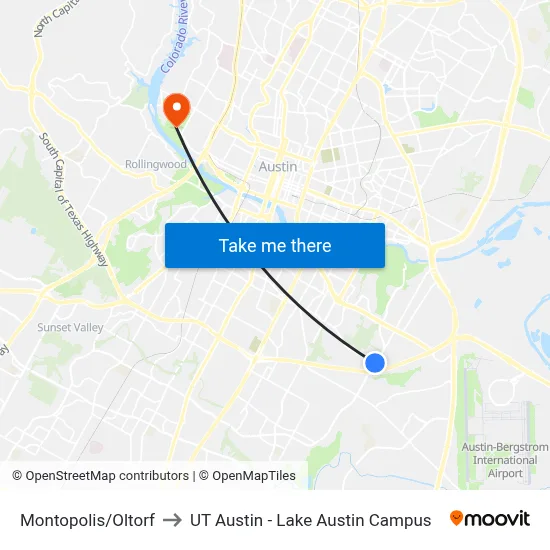 Montopolis/Oltorf to UT Austin - Lake Austin Campus map