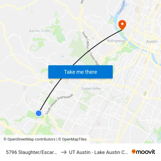 5796 Slaughter/Escarpment to UT Austin - Lake Austin Campus map