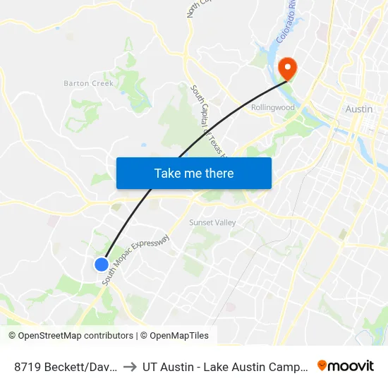 8719 Beckett/Davis to UT Austin - Lake Austin Campus map