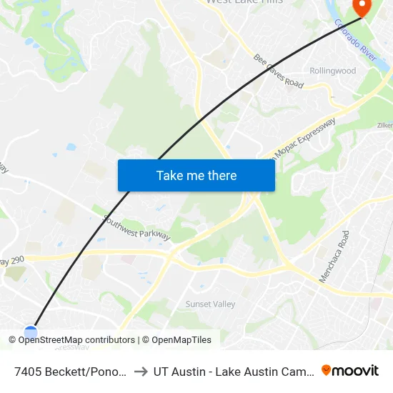 7405 Beckett/Ponoma to UT Austin - Lake Austin Campus map