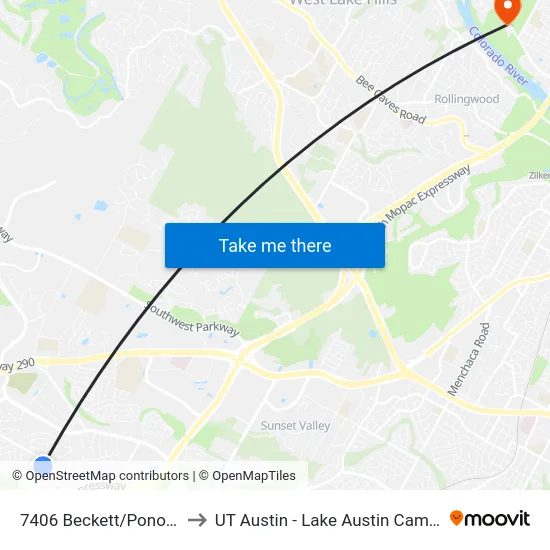 7406 Beckett/Ponoma to UT Austin - Lake Austin Campus map