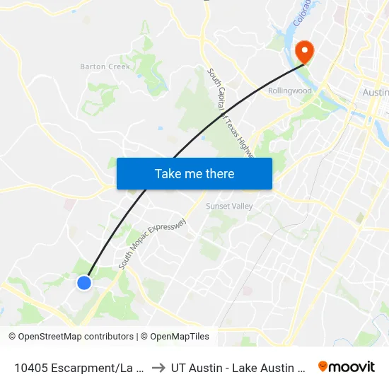 10405 Escarpment/La Crosse to UT Austin - Lake Austin Campus map