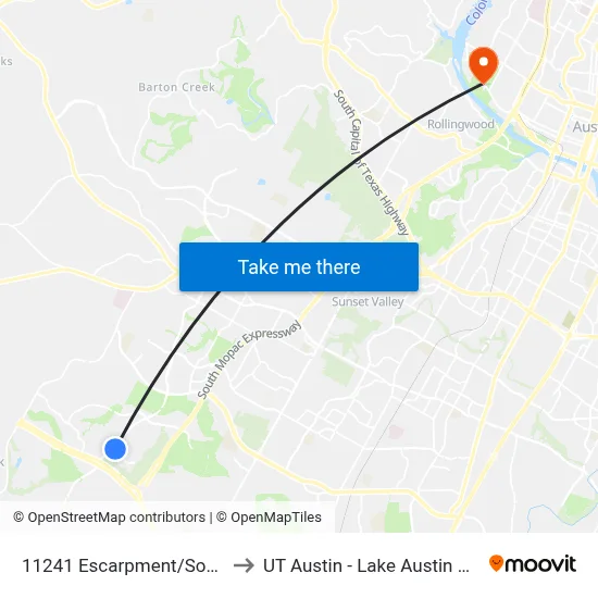 11241 Escarpment/South Bay to UT Austin - Lake Austin Campus map