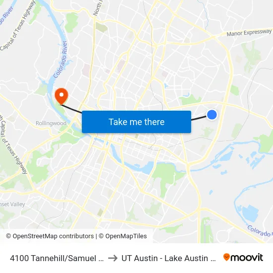 4100 Tannehill/Samuel Huston to UT Austin - Lake Austin Campus map