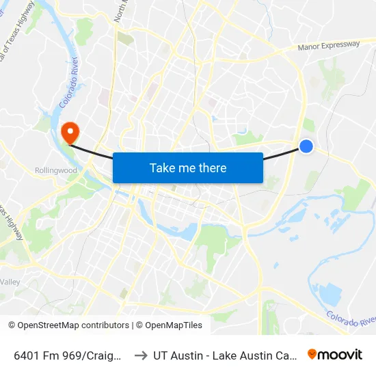 6401 Fm 969/Craigwood to UT Austin - Lake Austin Campus map