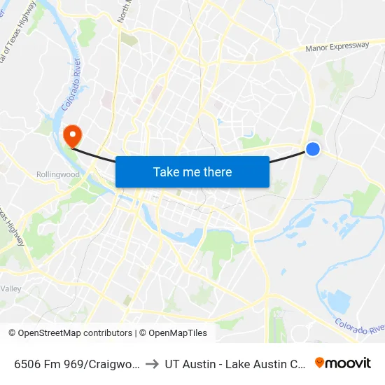 6506 Fm 969/Craigwood Eb to UT Austin - Lake Austin Campus map
