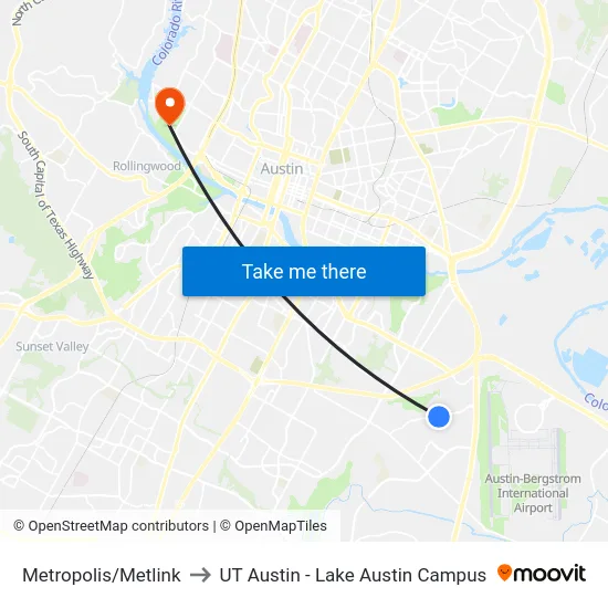 Metropolis/Metlink to UT Austin - Lake Austin Campus map
