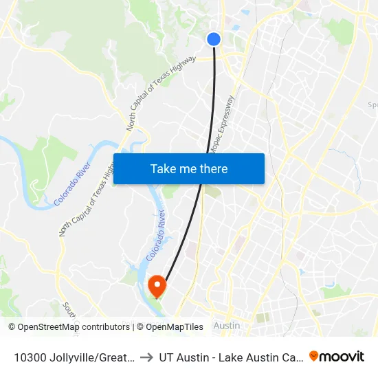 10300 Jollyville/Great Hills to UT Austin - Lake Austin Campus map
