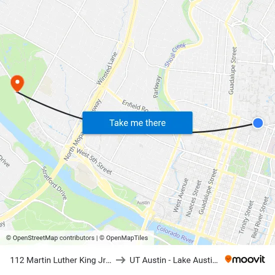 112 Martin Luther King Jr/Congress to UT Austin - Lake Austin Campus map