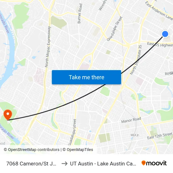 7068 Cameron/St Johns to UT Austin - Lake Austin Campus map