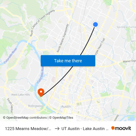 1225 Mearns Meadow/Parkfield to UT Austin - Lake Austin Campus map