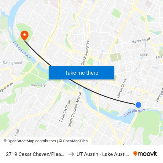 2719 Cesar Chavez/Pleasant Valley to UT Austin - Lake Austin Campus map