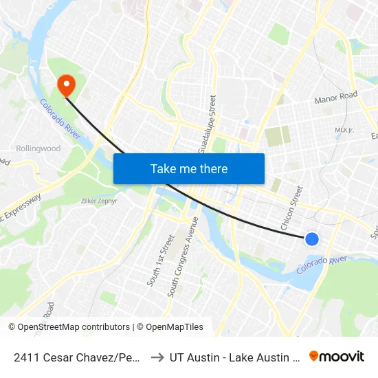 2411 Cesar Chavez/Pedernales to UT Austin - Lake Austin Campus map