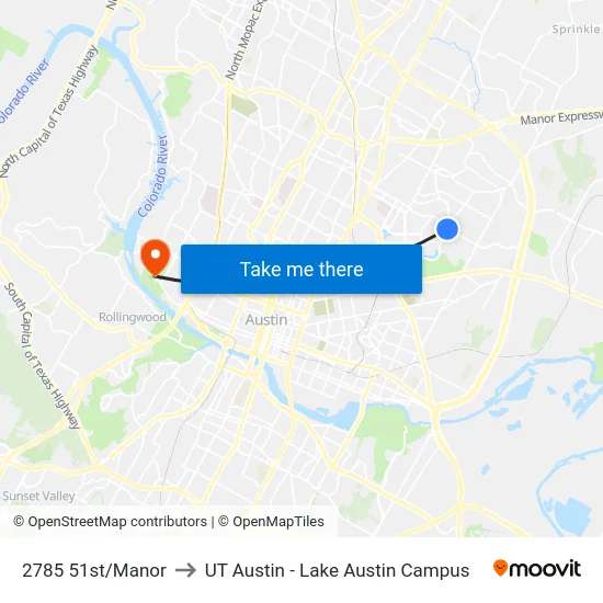 2785 51st/Manor to UT Austin - Lake Austin Campus map