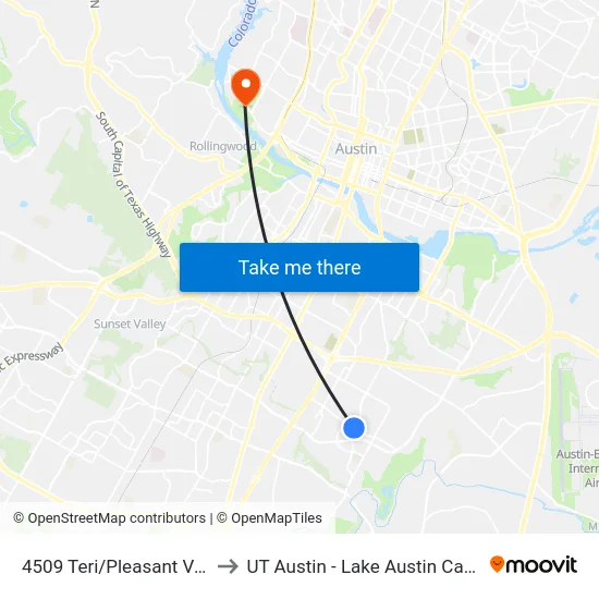 4509 Teri/Pleasant Valley to UT Austin - Lake Austin Campus map