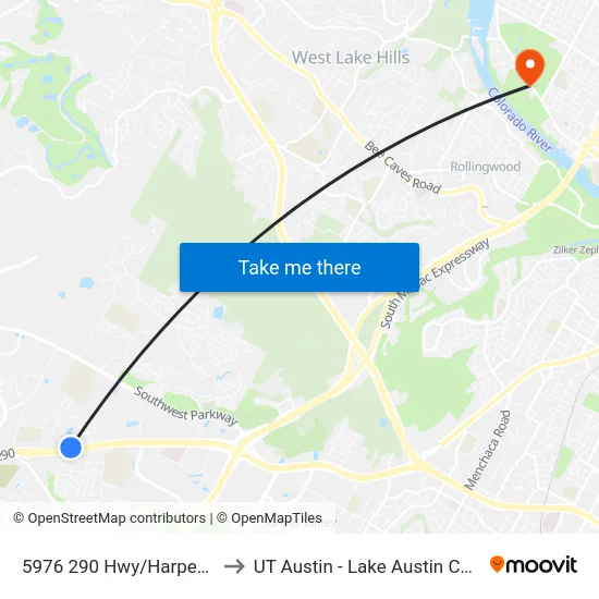 5976 290 Hwy/Harper Park to UT Austin - Lake Austin Campus map