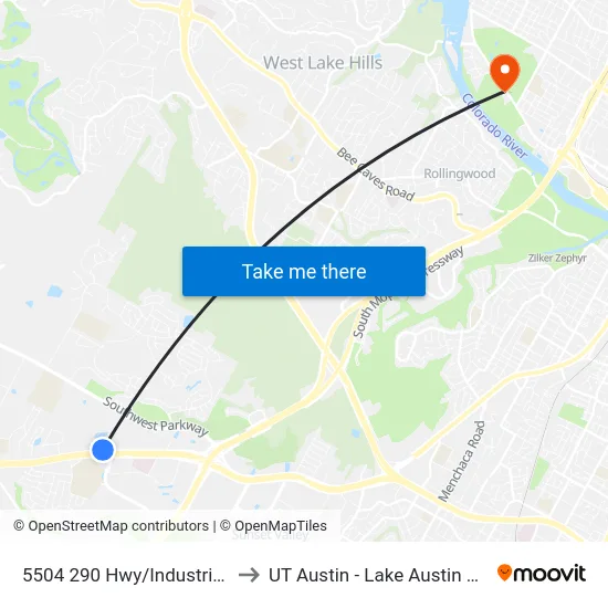5504 290 Hwy/Industrial Oaks to UT Austin - Lake Austin Campus map