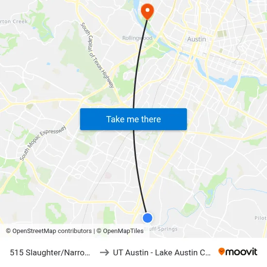 515 Slaughter/Narrow Glen to UT Austin - Lake Austin Campus map
