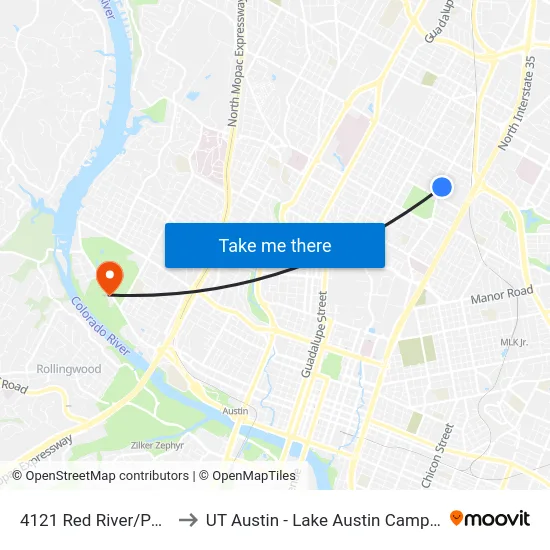 4121 Red River/Park to UT Austin - Lake Austin Campus map