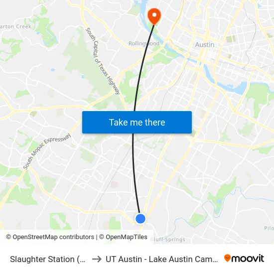 Slaughter Station (Sb) to UT Austin - Lake Austin Campus map