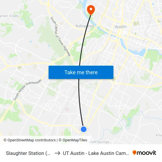 Slaughter Station (Nb) to UT Austin - Lake Austin Campus map