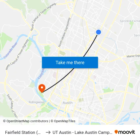 Fairfield Station (Nb) to UT Austin - Lake Austin Campus map