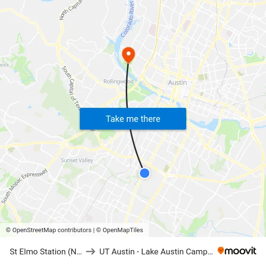 St Elmo Station (Nb) to UT Austin - Lake Austin Campus map