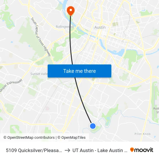 5109 Quicksilver/Pleasant Valley to UT Austin - Lake Austin Campus map