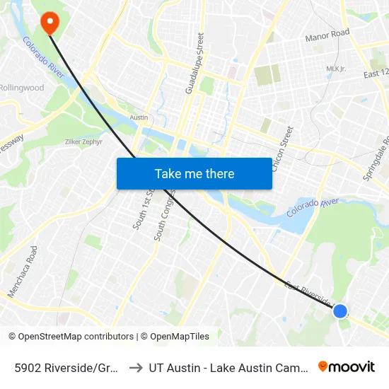 5902 Riverside/Grove to UT Austin - Lake Austin Campus map