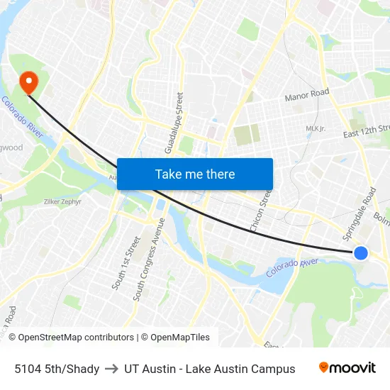 5104 5th/Shady to UT Austin - Lake Austin Campus map