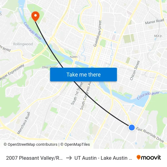 2007 Pleasant Valley/Riverside to UT Austin - Lake Austin Campus map