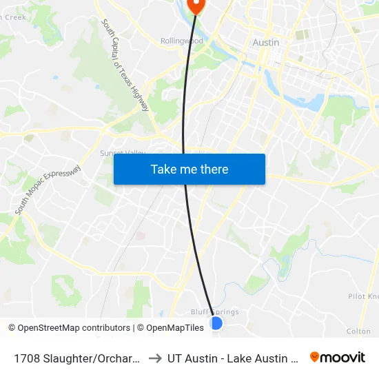 1708 Slaughter/Orchard Ridge to UT Austin - Lake Austin Campus map