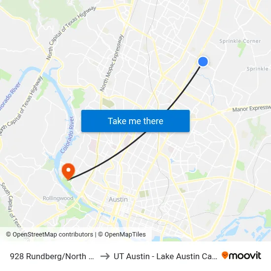 928 Rundberg/North Plaza to UT Austin - Lake Austin Campus map
