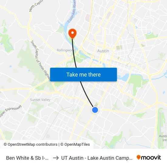 Ben White & Sb I-35 to UT Austin - Lake Austin Campus map