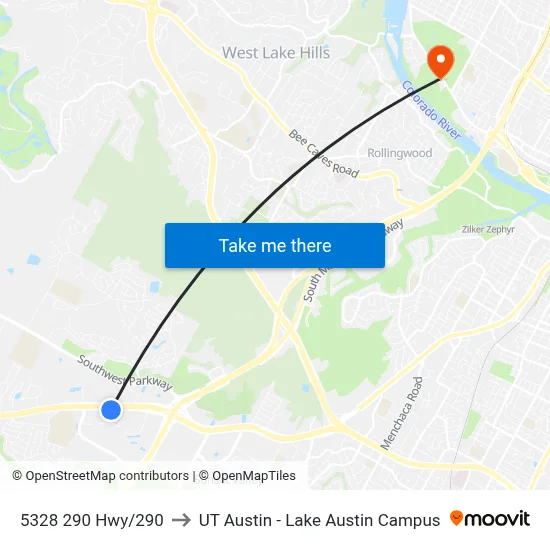 5328 290 Hwy/290 to UT Austin - Lake Austin Campus map