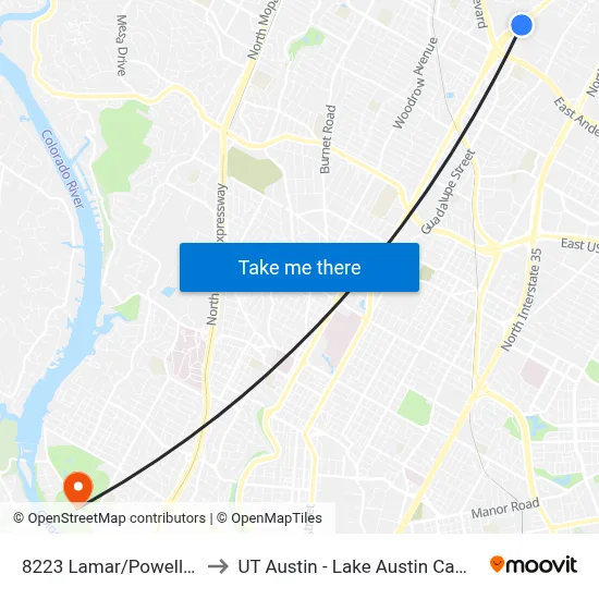 8223 Lamar/Powell/Nb to UT Austin - Lake Austin Campus map