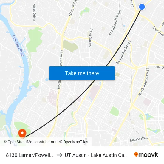 8130 Lamar/Powell/Sb to UT Austin - Lake Austin Campus map