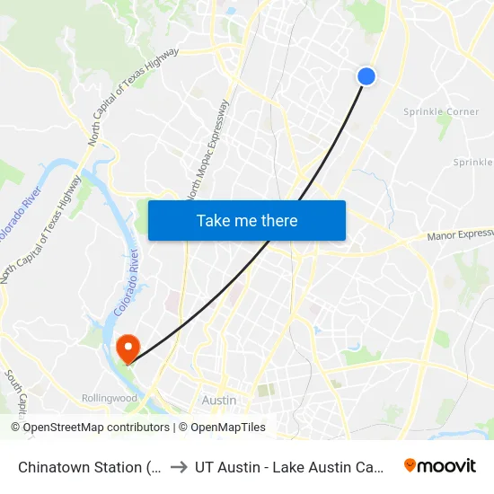 Chinatown Station (Sb) to UT Austin - Lake Austin Campus map