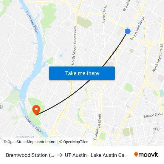 Brentwood Station (Sb) to UT Austin - Lake Austin Campus map