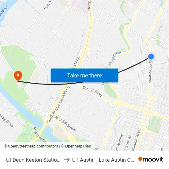 Ut Dean Keeton Station (Sb) to UT Austin - Lake Austin Campus map